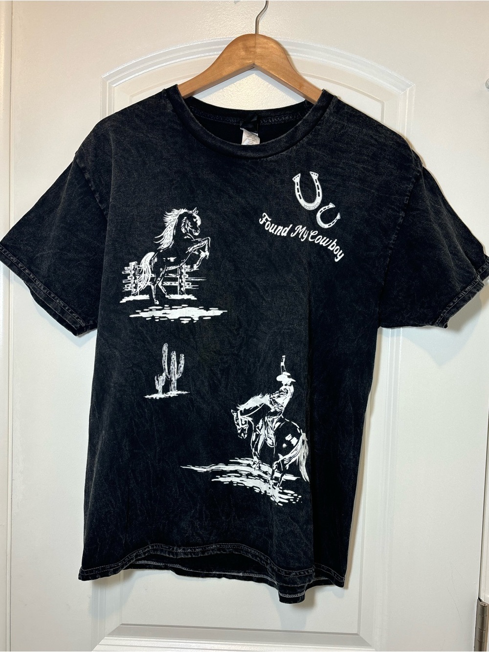 Found My Cowboy Black Graphic Tee - Western Horse & Rider Print #419